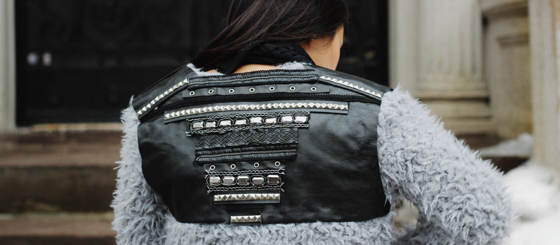 Studded Panel Faux Fur Jacket