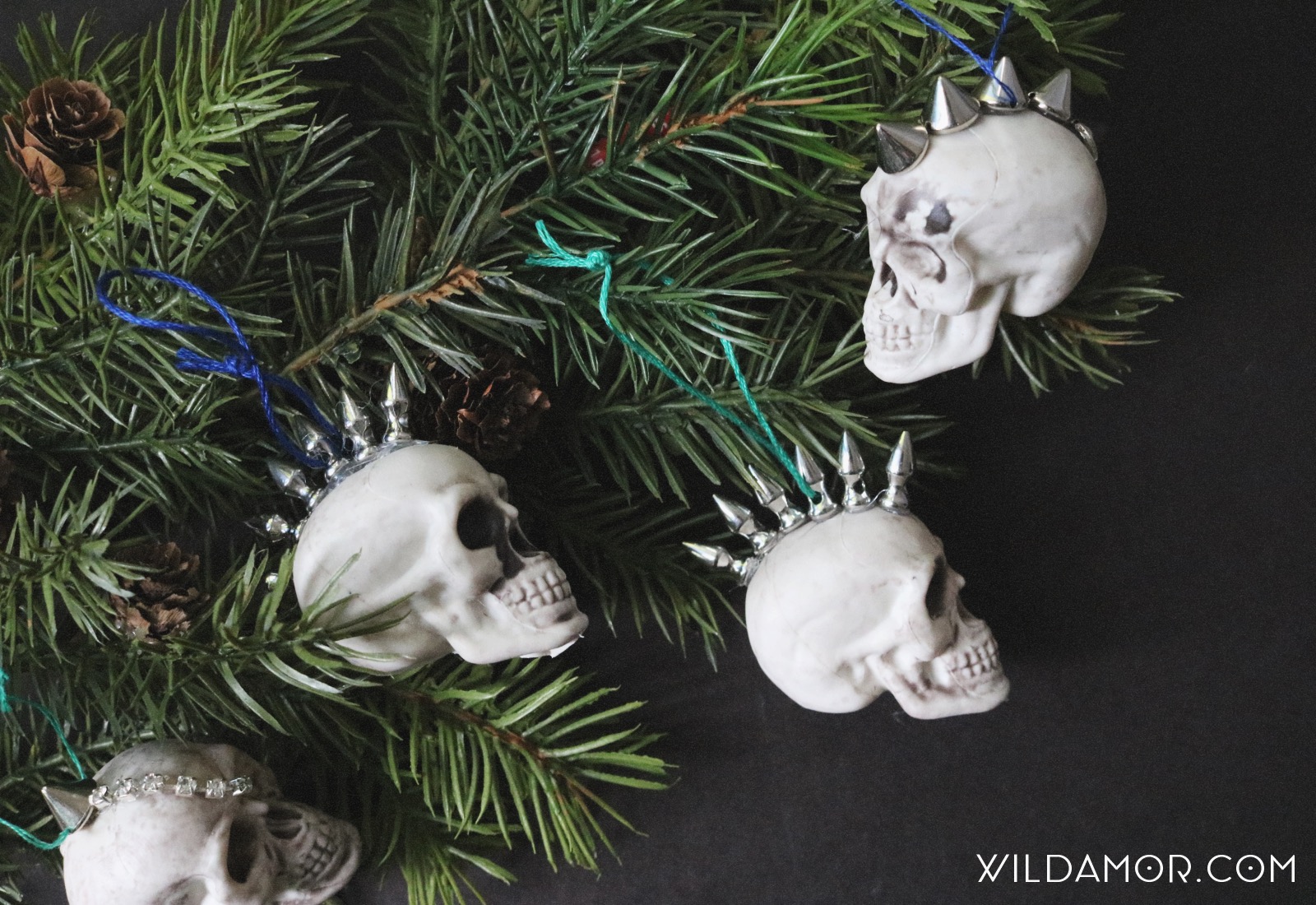 DIY Studded Mohawk Skull Ornaments