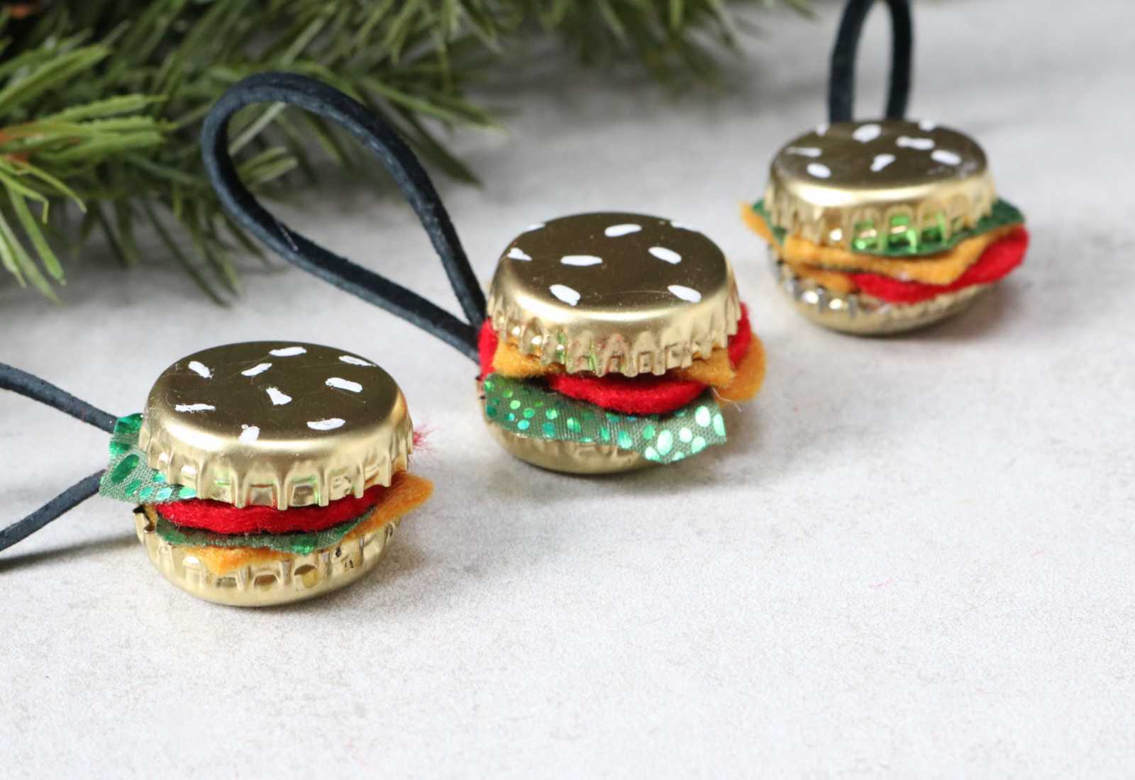 DIY Bottle Cap Burger Ornaments 