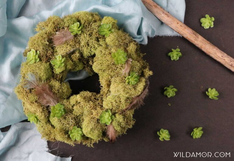 DIY Succulent & Feather Moss Wreath