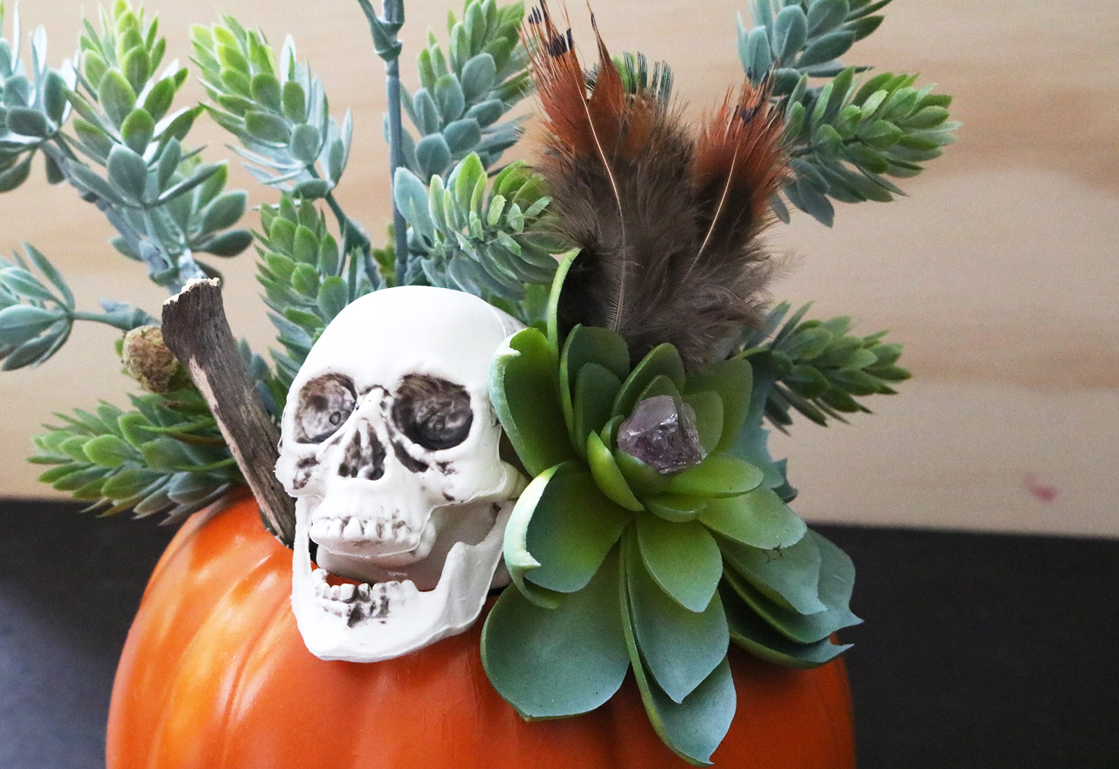 DIY Skull and Succulent Pumpkin Centerpiece