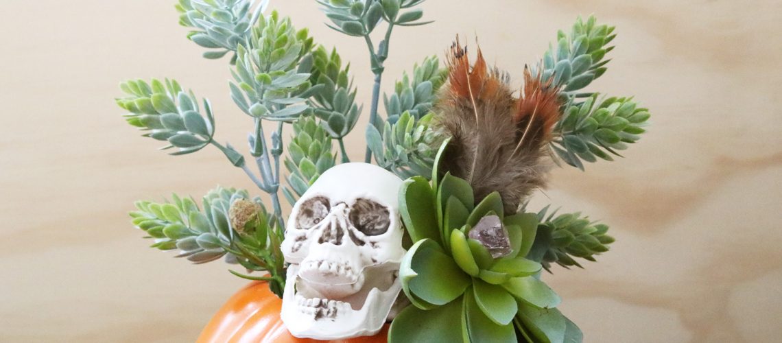 DIY Skull and Succulent Pumpkin Centerpiece