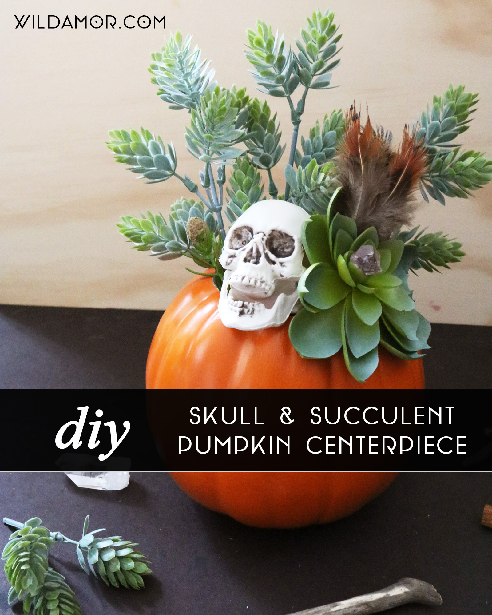 DIY Skull and Succulent Pumpkin Centerpiece