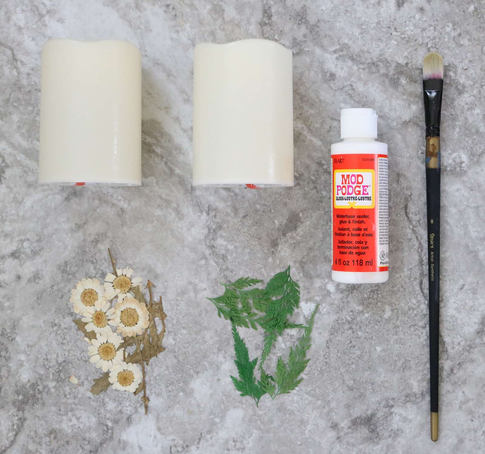 DIY Decoupaged Candle with Dried Flower