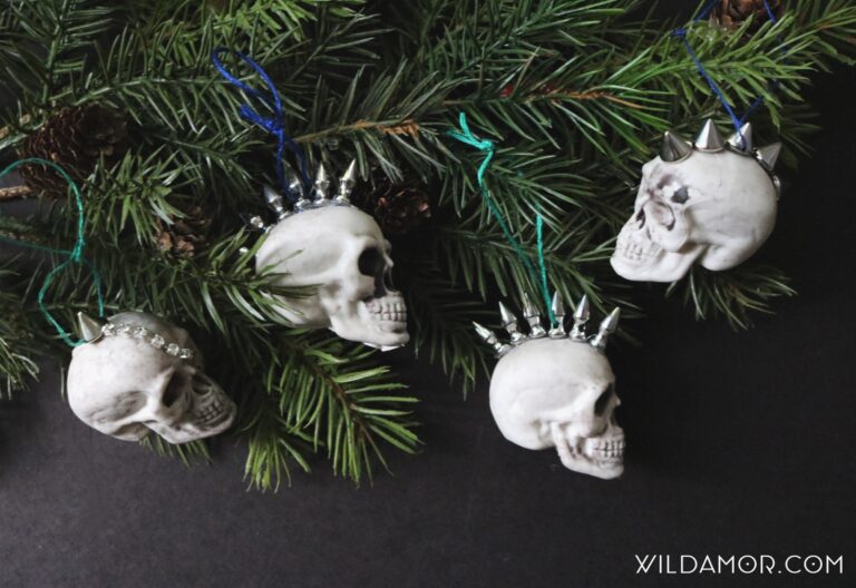 DIY Studded Mohawk Skull Ornaments